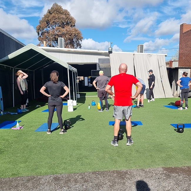 group fitness outdoor setup